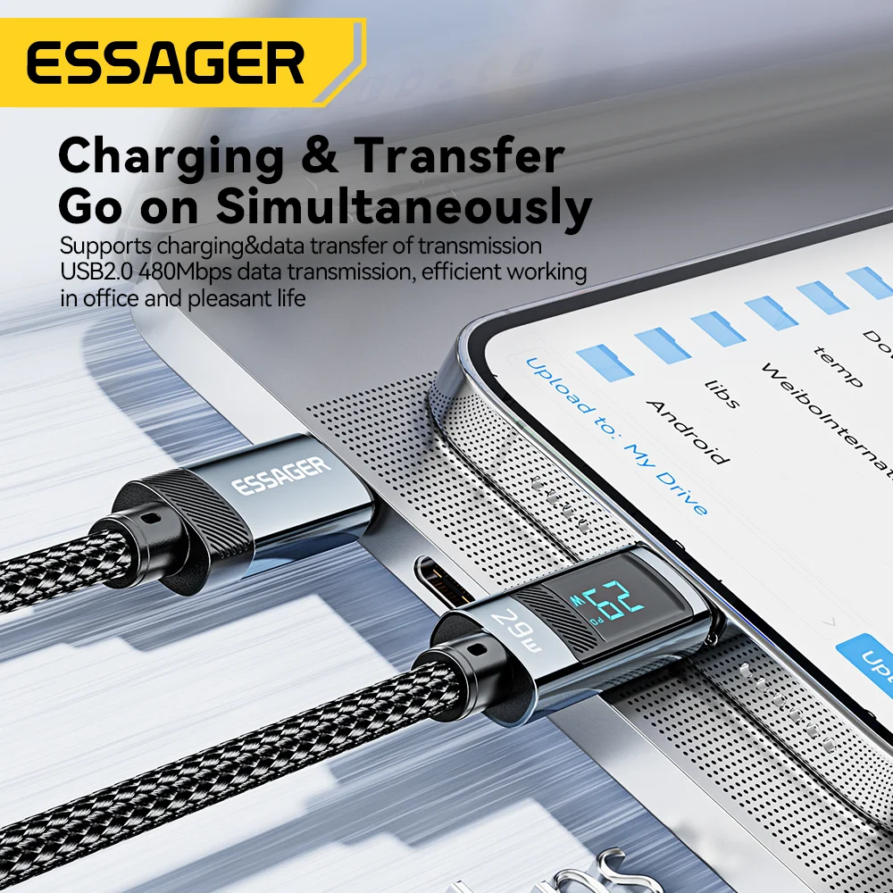 Essager PD 29W USB Type C Cable For iPhone 14 13 12 Pro Max Fast Charge Charger For MacBook IPad Lightning Digital Display Cable