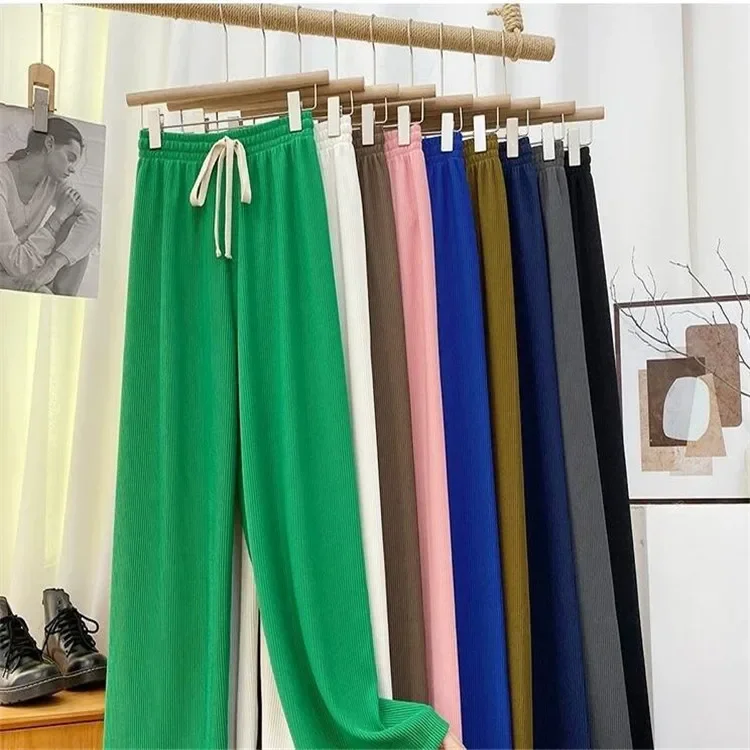 

New Summer Mopping Pants Draping Pleated High Waist Wide Leg Pants Women All Straight Leg Loose Casual Pants