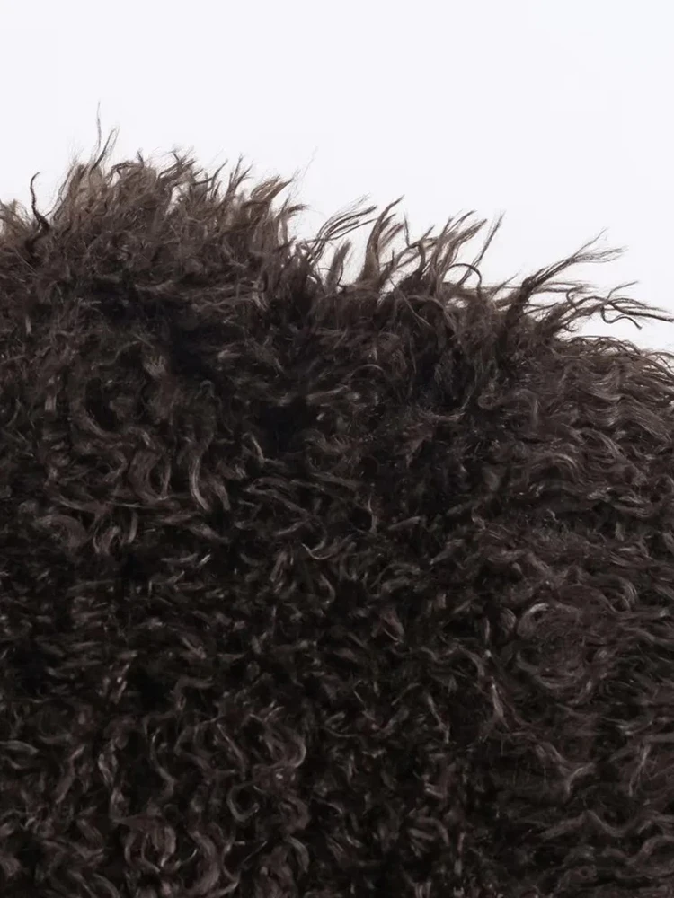 أزياء براون فو الفراء معطف المرأة جولة الرقبة فضفاضة طويلة الأكمام سميكة أفخم سترة قصيرة شتاء جديد