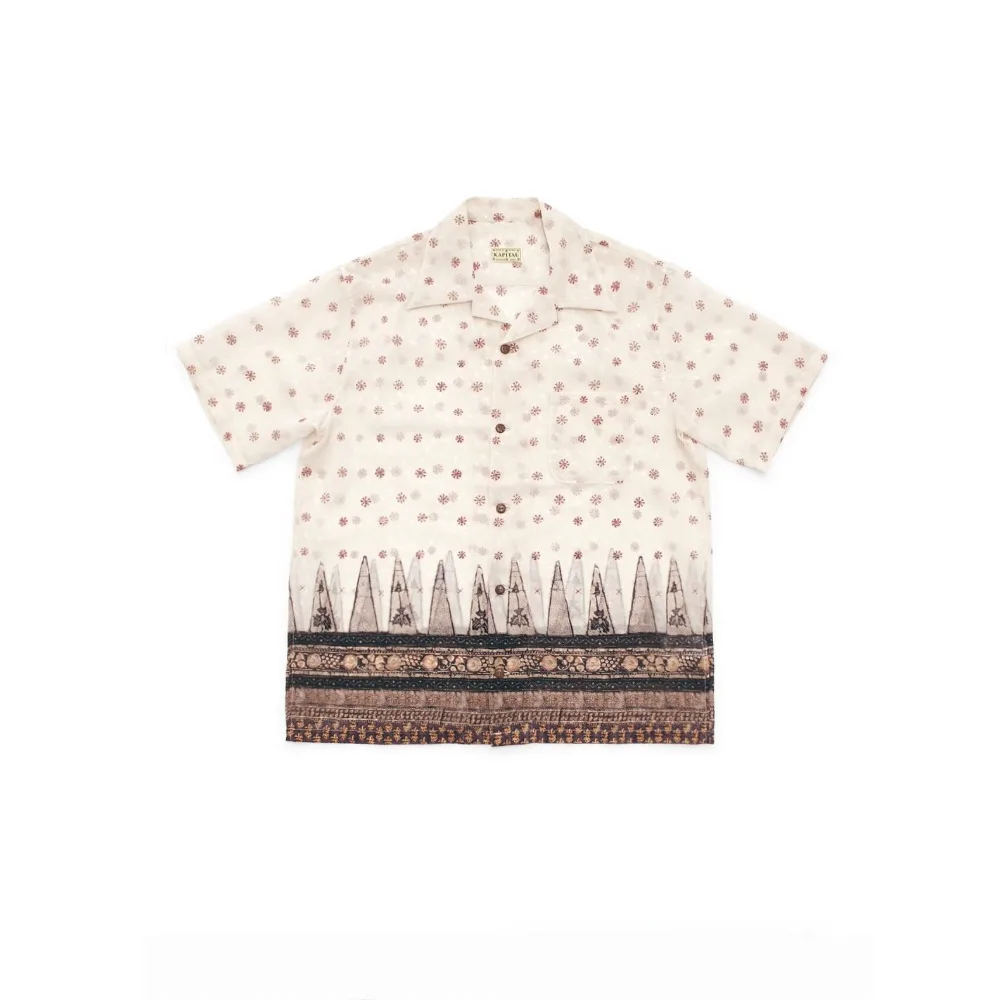 26SS KAPITAL HH Hirata and Hiroshi Hawaiian Snowflake Print Cuban Collar Short Sleeved Shirt for Men
