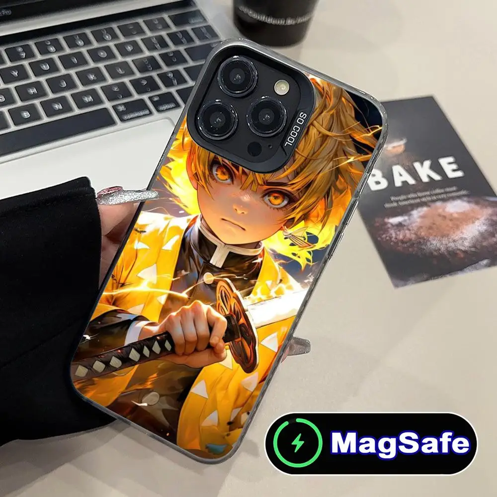 Funda de teléfono móvil Demon Slayer Zenitsu para iPhone 16 15 14 13 12 11 Pro Max Plus MagSafe Color translúcido protección de lujo
