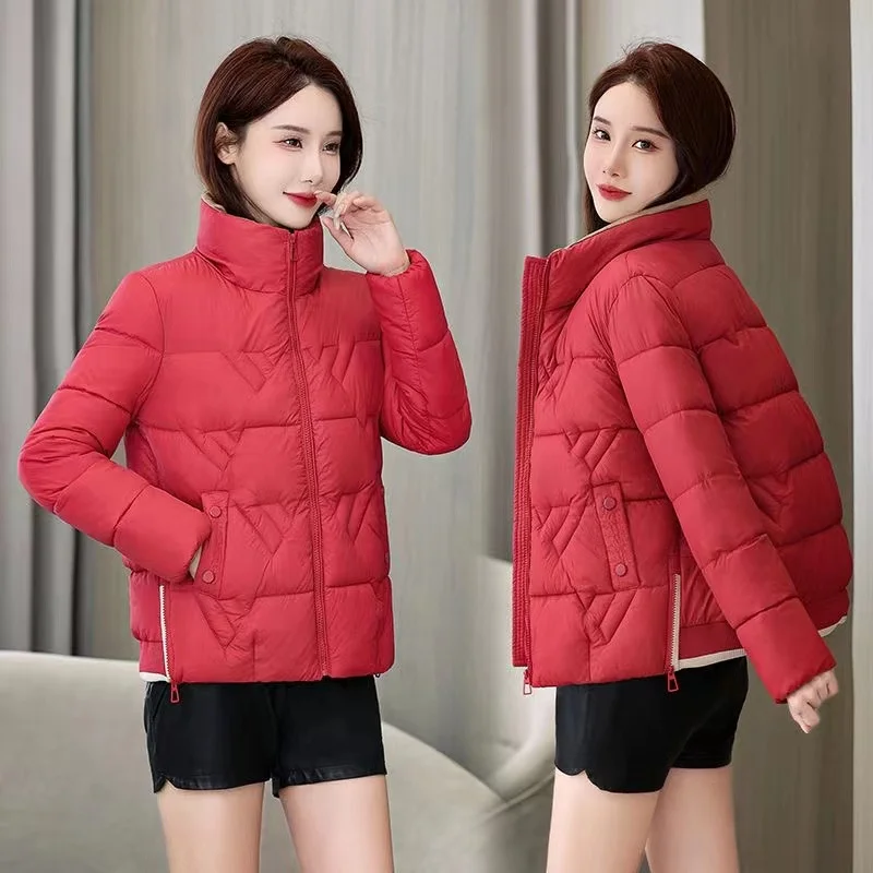 

Autumn Winter Padded New Standing Collar Down Cotton Jacket 2023 Women Versatile Loose Fitting Slimming Warm Jacket For Femal