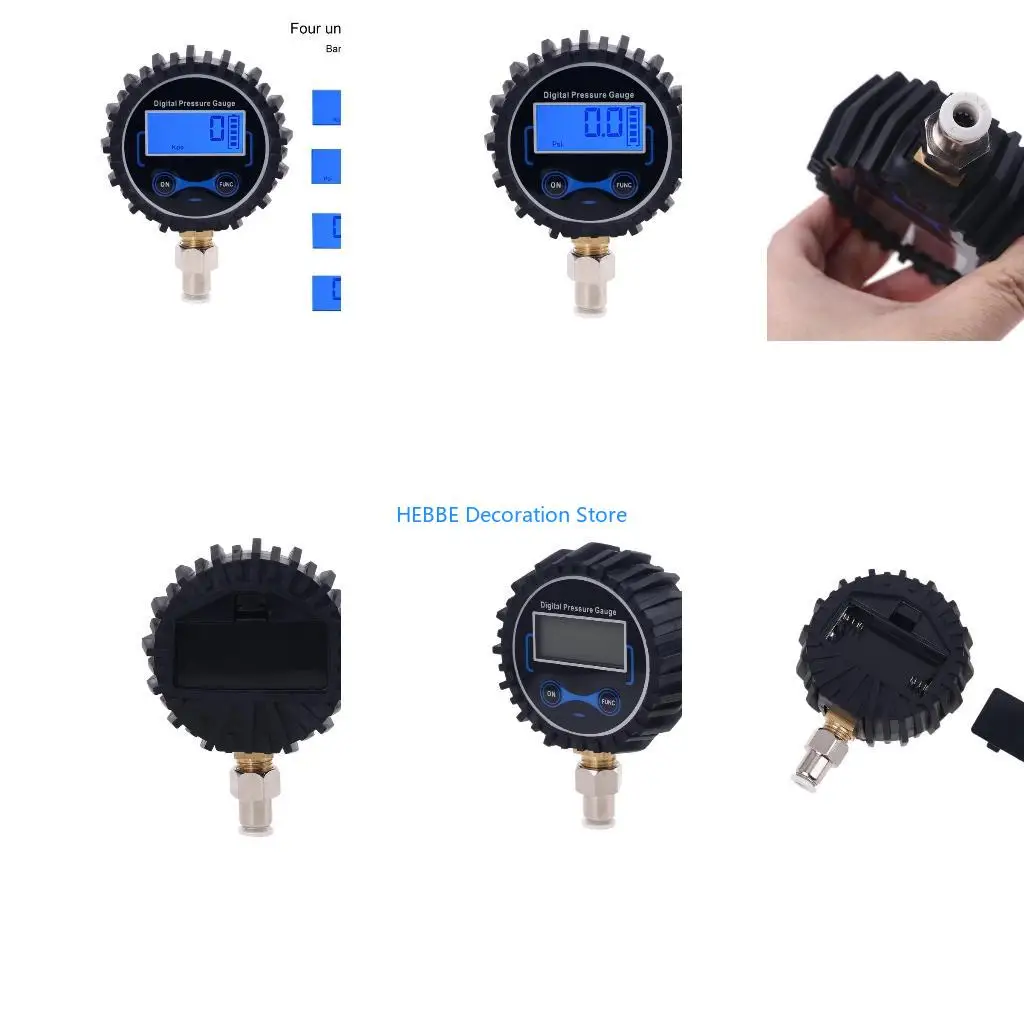 B0KC 200PSI /BAR/KPA/kg/cm2 Digital Pressure Gauge with Straight Plug fitting 6mm Outside Diameter Hose Tube Connector