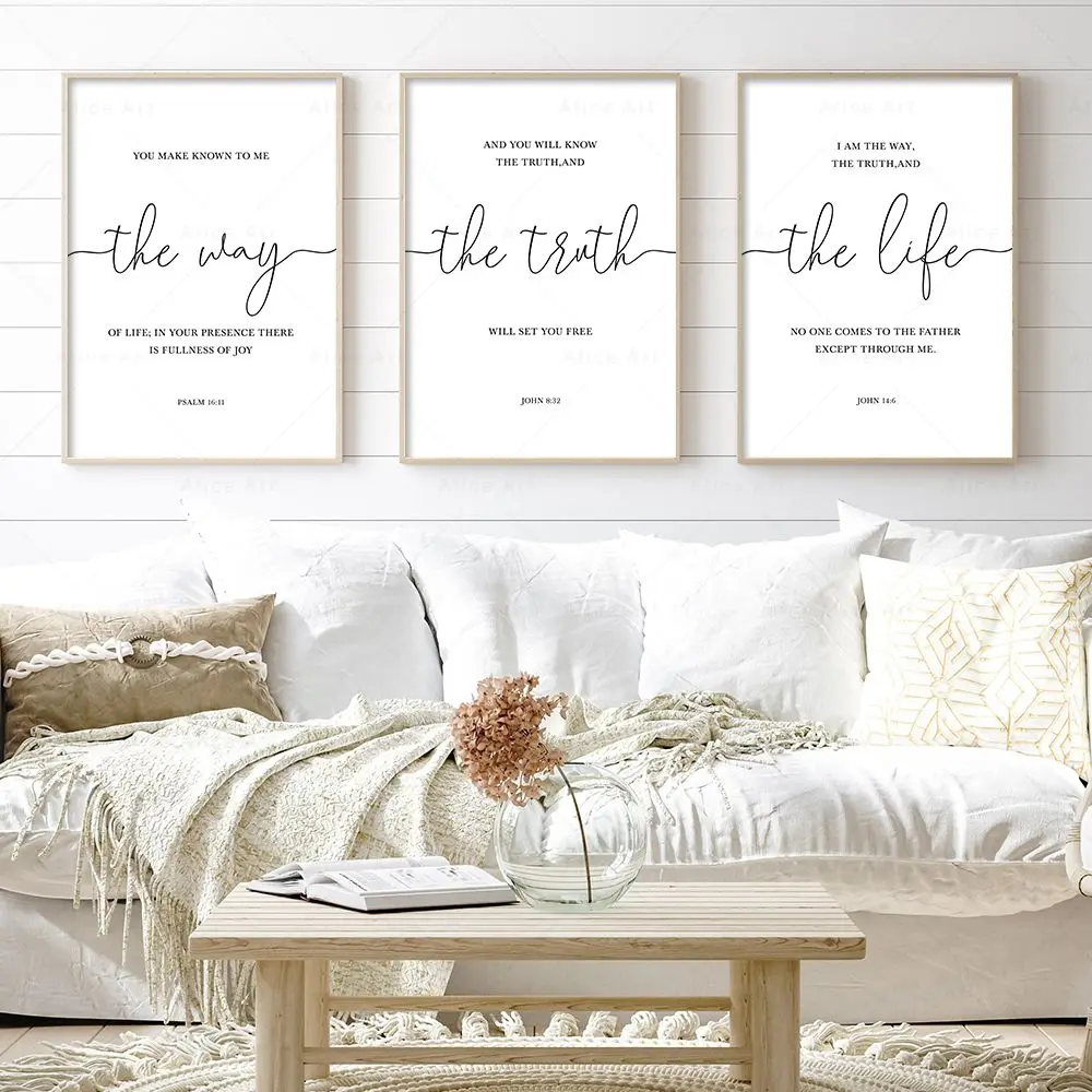 Bible Verse Print Christian Scripture The Wаy The Truth The Life Quote in Script Font Minimal Artwork Living Room Wall Art Decor