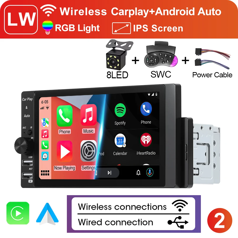 XIMA Universele 1Din HD IPS Scherm Draadloze CarPlay Android Auto Radio Stereo FM MP5 Auto Multimedia speler USB BT Autoradio