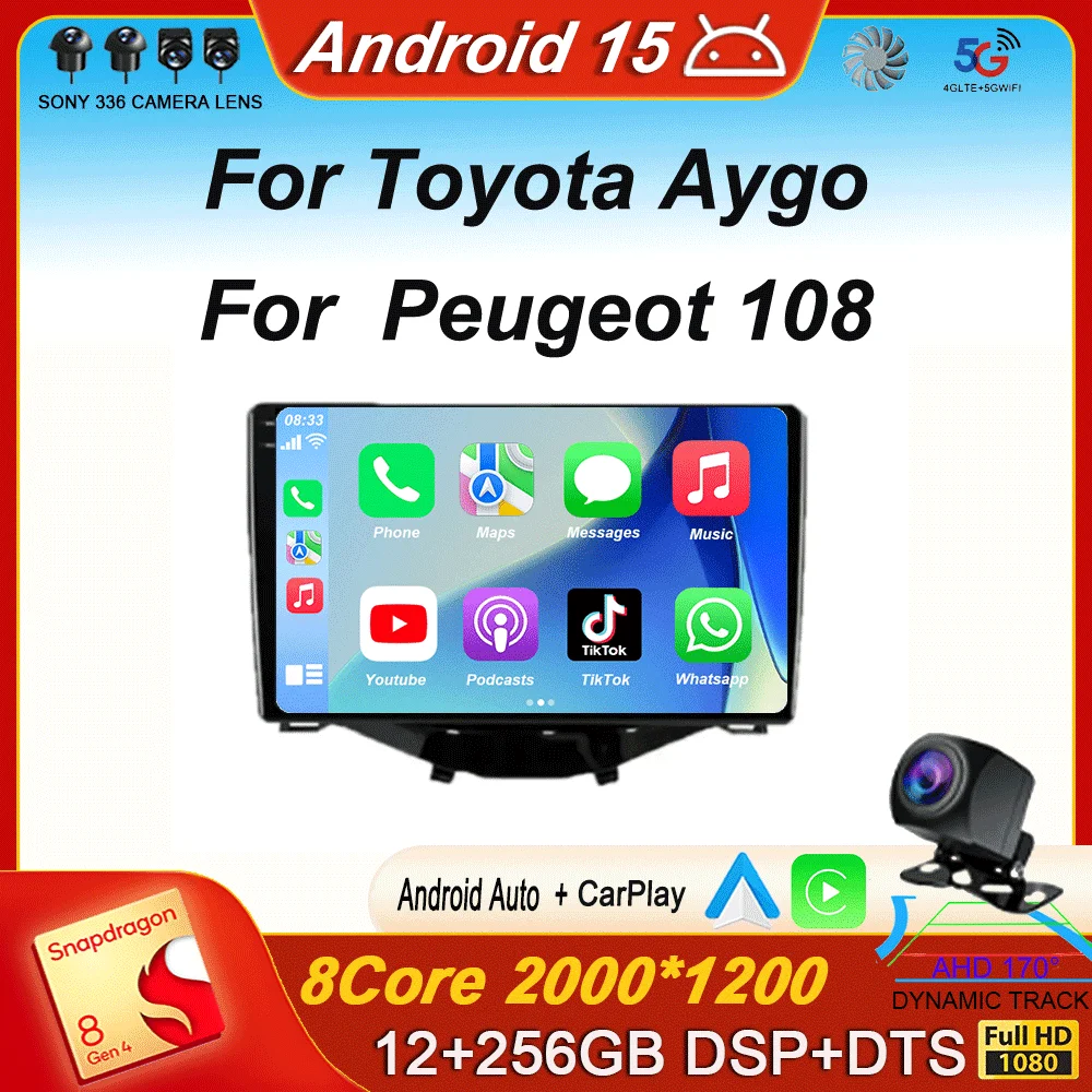 

Android 15 Car Radio Multimedia Player For Toyota Aygo 2015 Peugeot 108 2020 Citroen C1 2015 - 2022 GPS Navigation AppleCarplay