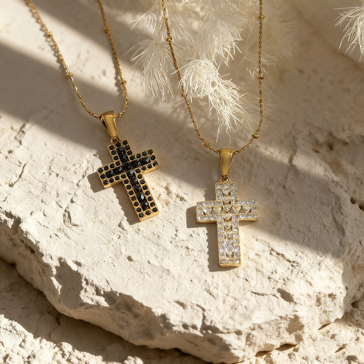 

SOVOB Trendy Cool Girl‘s & Women‘s Gold-Plated Rhinestone Cross Pendant Necklaces Daily Fashion Choker Stainless Steel Jewely