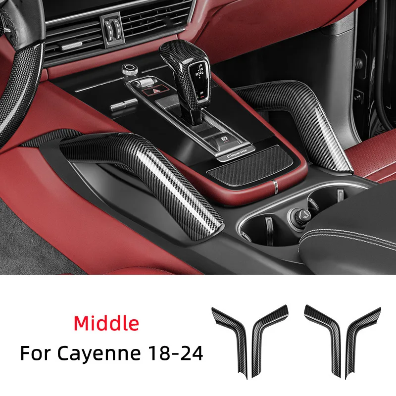 

For Porsche Cayenne 2018-2024 ABS Car Interior Carbon Fiber Pattern Door Central Handle Pull Protective Cover Trim