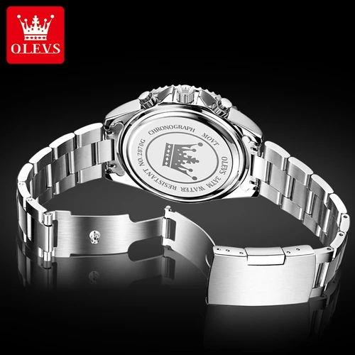 Imagen 2 del producto OLEVS 2870 Relojes para hombre Fase lunar Calendario de acero Cronógrafo Reloj de cuarzo original Esfera grande Rota Relojes de pulsera deportivos de lujo