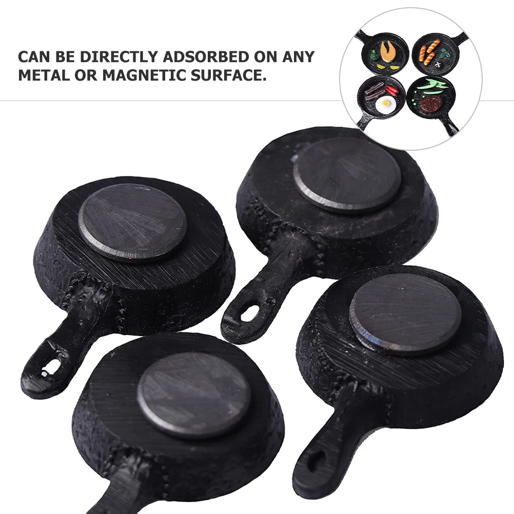 

4Pcs Resin Refrigerator Magnets Charming Frying Pan Style Magnetic Decals for Kitchen Cabinet Locker Whiteboard Decorative Use