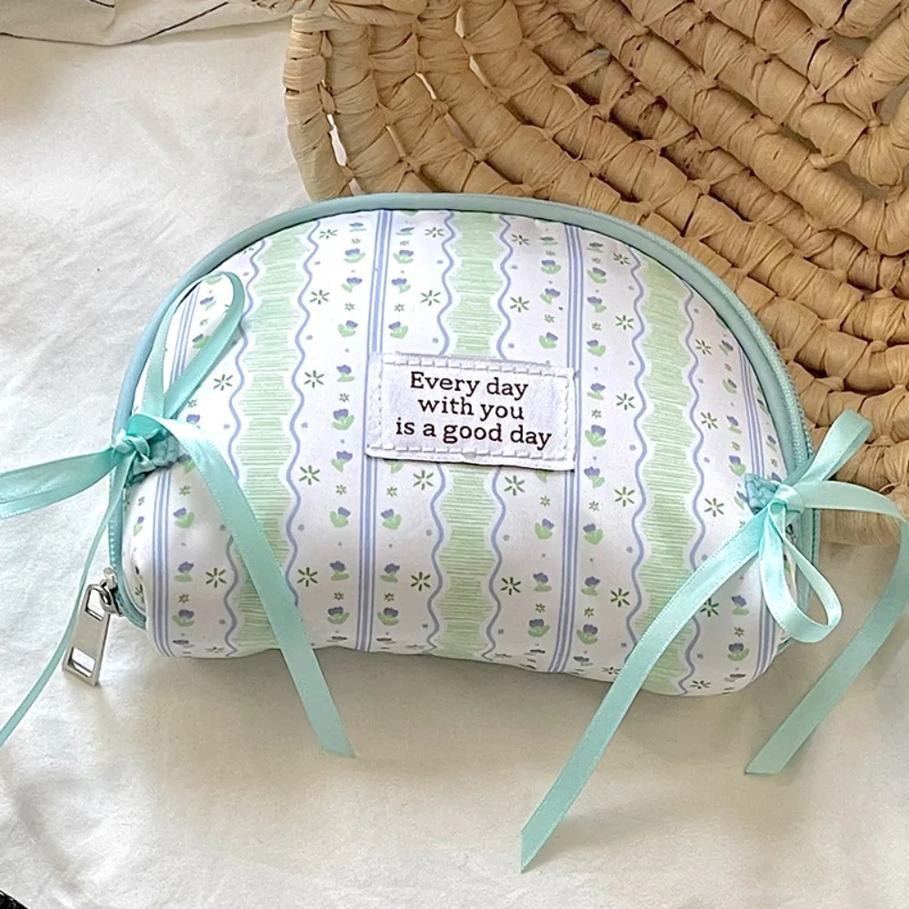 

Mini Floral Print Makeup Bag Bowknot Canvas Bow Cosmetic Bag Cloth Multifunctional Skincare Storage Bag Lipstick Storage