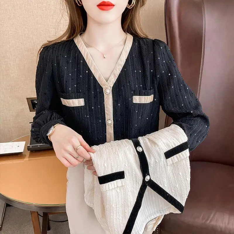 

Long Sleeve Shirts Womens Satin Button Down Tops Lantern Sleeves Slim Fit Retro Office Minimalist Elegant Commuting Spring Wear