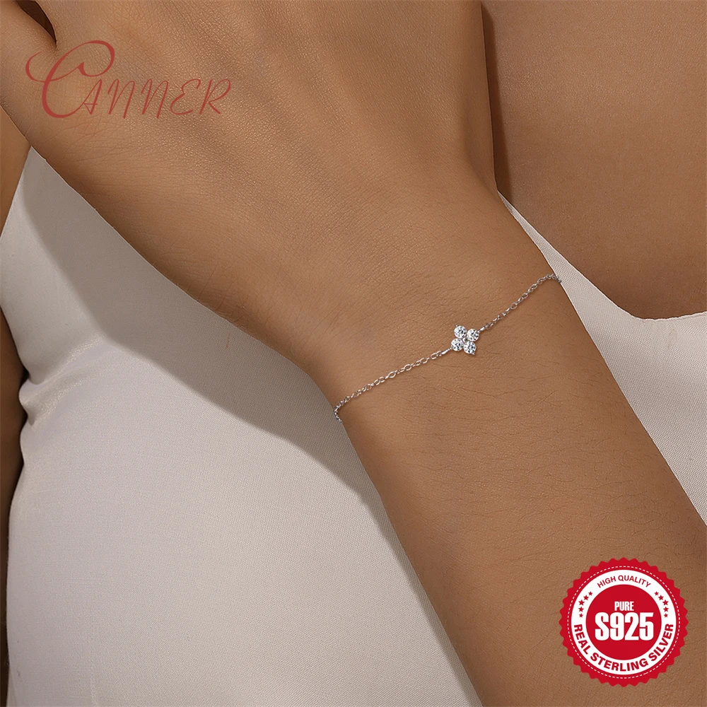 

CANNER 925 Sterling Silver 7mm Petal Moissanite Chain Bracelet Pendant Charm Blange Bracelets For Lovers Family Wedding Jewelry