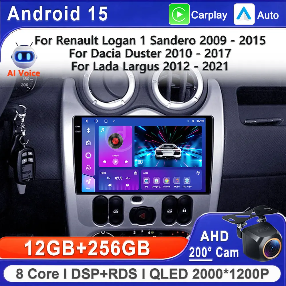 

Android 15 For Renault Logan 1 Sandero 2009 - 2015 For Dacia Duster 2010 - 2017 Car Radio Multimedia Video Head Unit No 2Din DVD