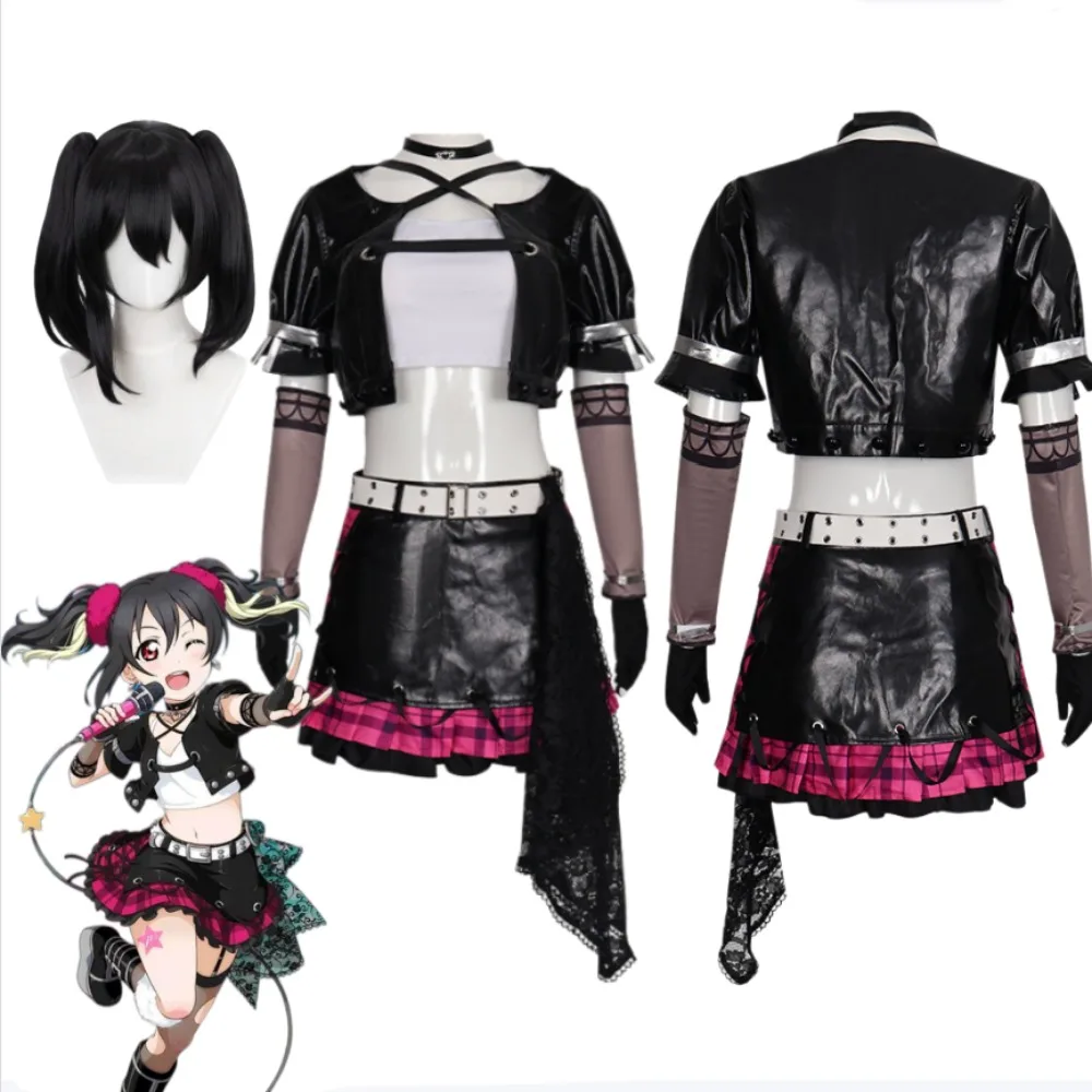 

Love Live Rock Awakening Same Style Cosplay Costume Sexy Cute Black Crop Dress with Wig Accessories Women Comic Con Party Outfit