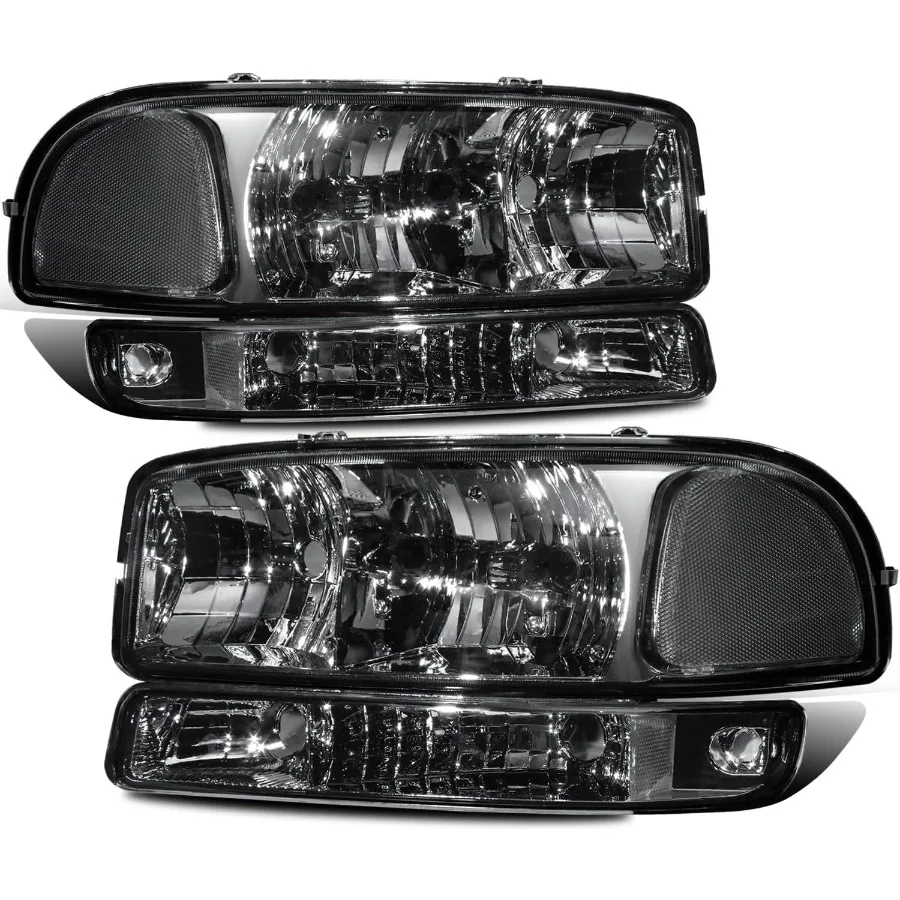 

Фара в сборе, совместимая с передней лампой GMC Sierra 1500 2500/00-06 GMC Yukon 1999-2006 годов с хромированным корпусом/тонированным дымом Le