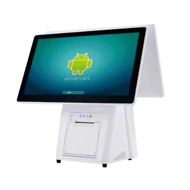 مصنع رائجة البيع 15.6 بوصة الكل في واحد مجموعة شاشة مزدوجة أندرويد اللمس محطة إلكترونية POS للاستخدام التجاري