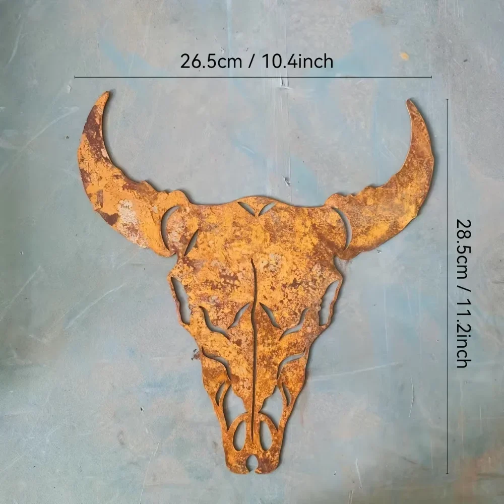 Rustic Bull Skull Metal Wall Decor: Western Cow Skull Sign for Home & Outdoor, Perfect for Halloween, Christmas, Easter