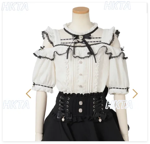 

Japanese Mass Production New Summer Short-sleeve Blouse Sweet Cute Lolita Lace Patchwork Long Sleeves Off-shoulder Liz Shirt