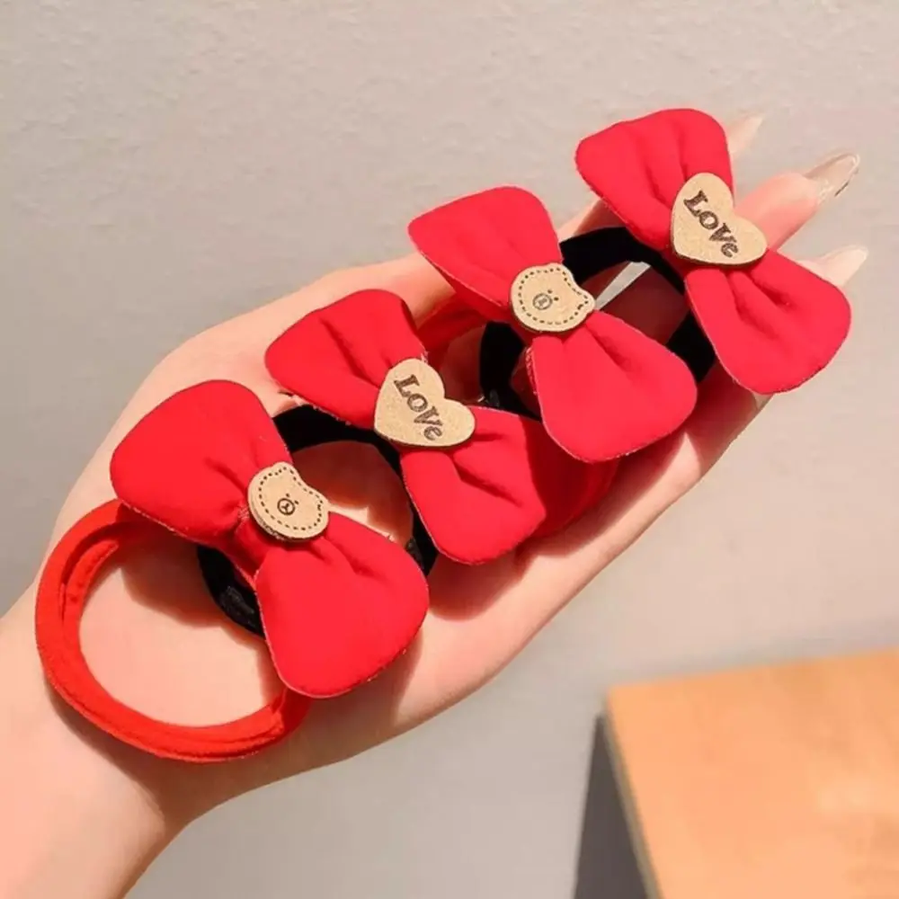 Velvet Red Bow Scrunchies Hair Tie Ponytail Holder Large Intestine Hairband Korean Style Elastic Hair Band New Year Hair Rope