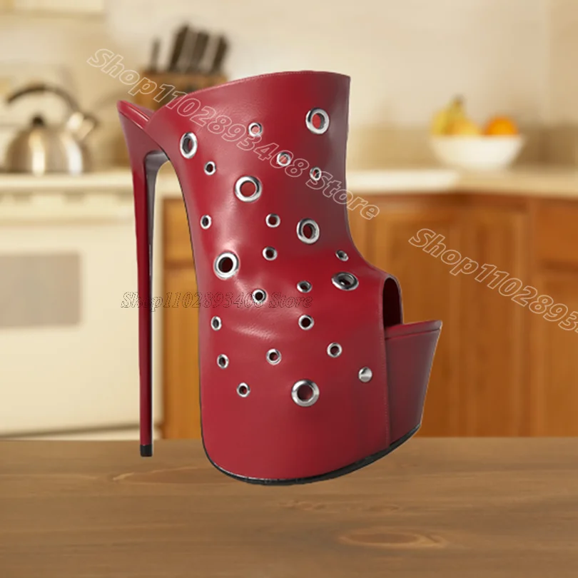 

Red Hollow Personality Platform Slippers Peep Toe Fashion British Style Women Summer Party Dress Slippers Zapatos Para Mujere