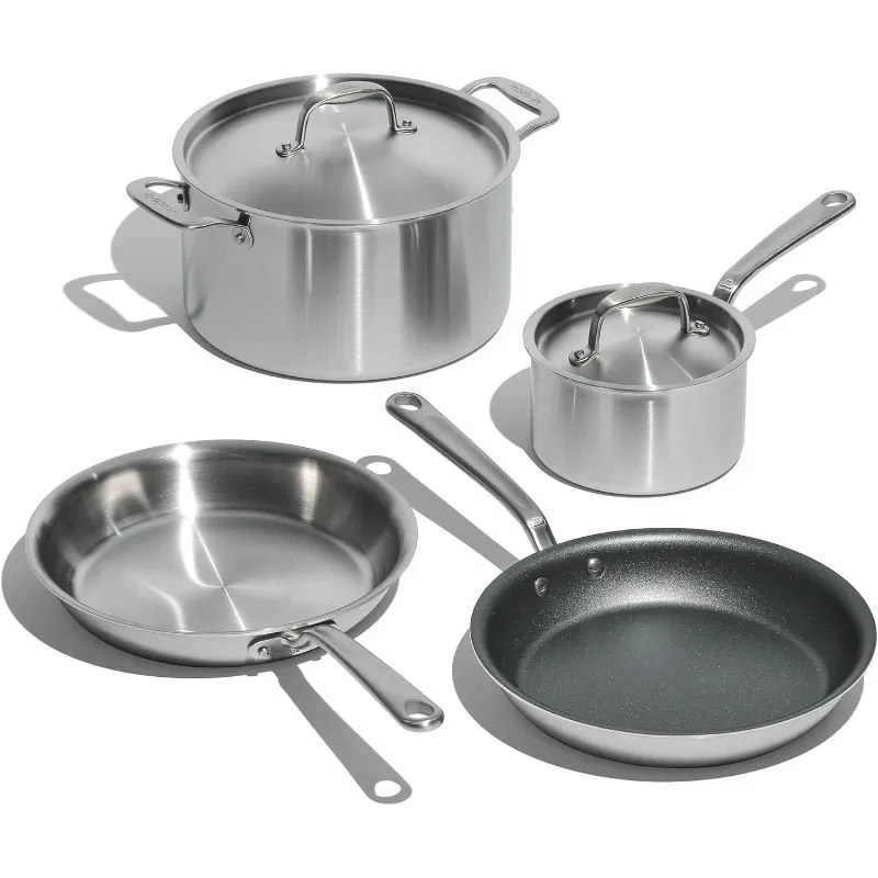 Cookware - 10 Piece Stainless Steel Pot and Pan Set - 5 Ply Clad - Includes Stainless Steel Frying Pans, Saucepans, Saucier