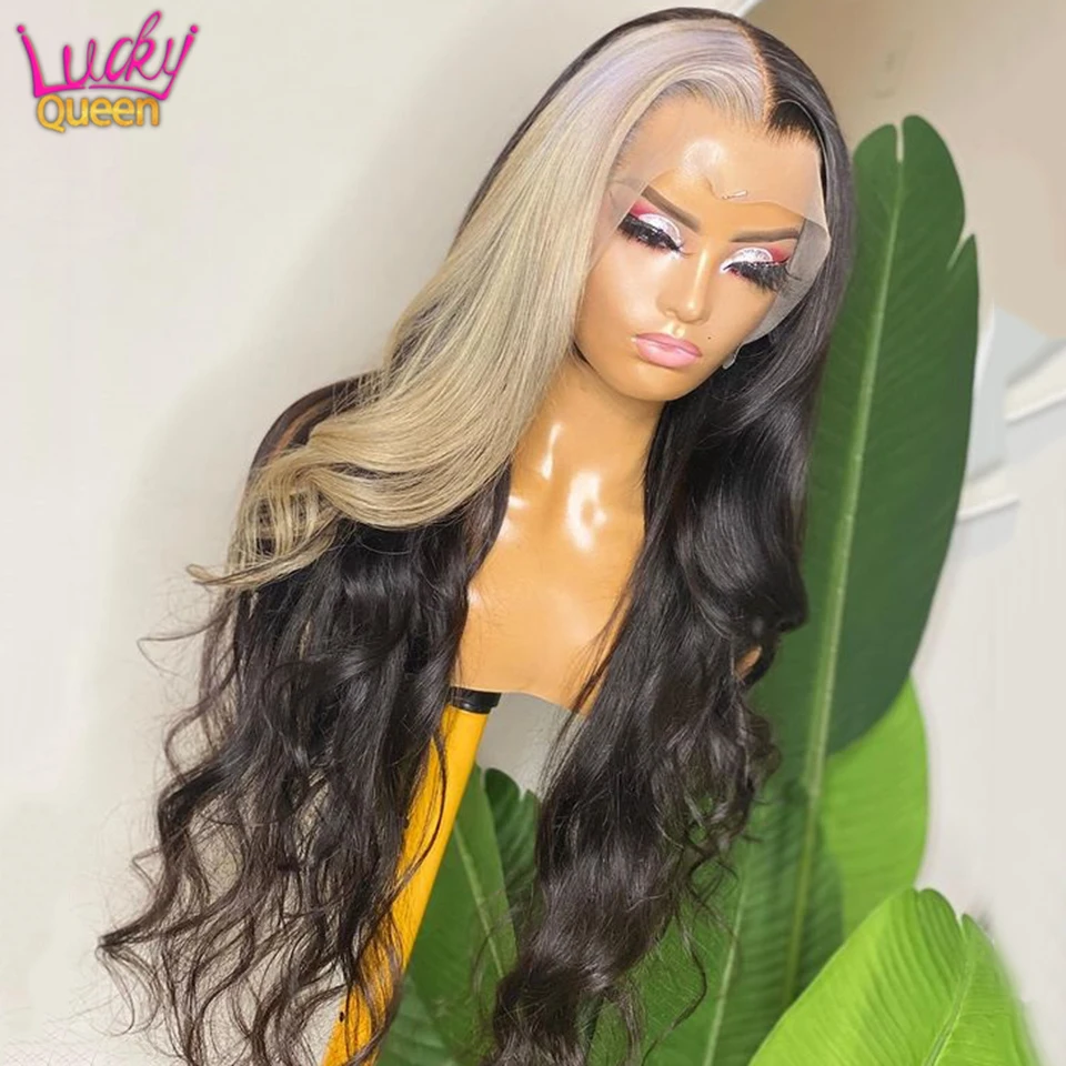 Blonde Stripe Wig Human Hair Lace Front 13x4 Body Wave Frontal Wig Transparent Lace Front Wig Pre Plucked With Baby Hair 180%