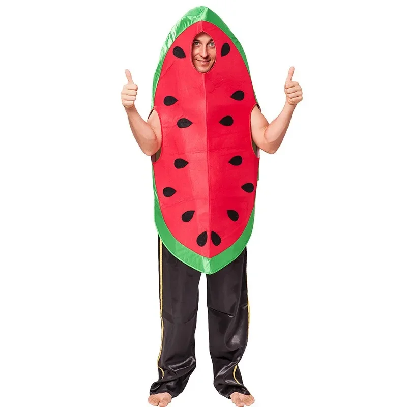 

Funny Watermelon Slice Cosplay Costume 3D Foam Fruits Cos Suits Black Seed Detail for Summer Parties Halloween Carnival Party
