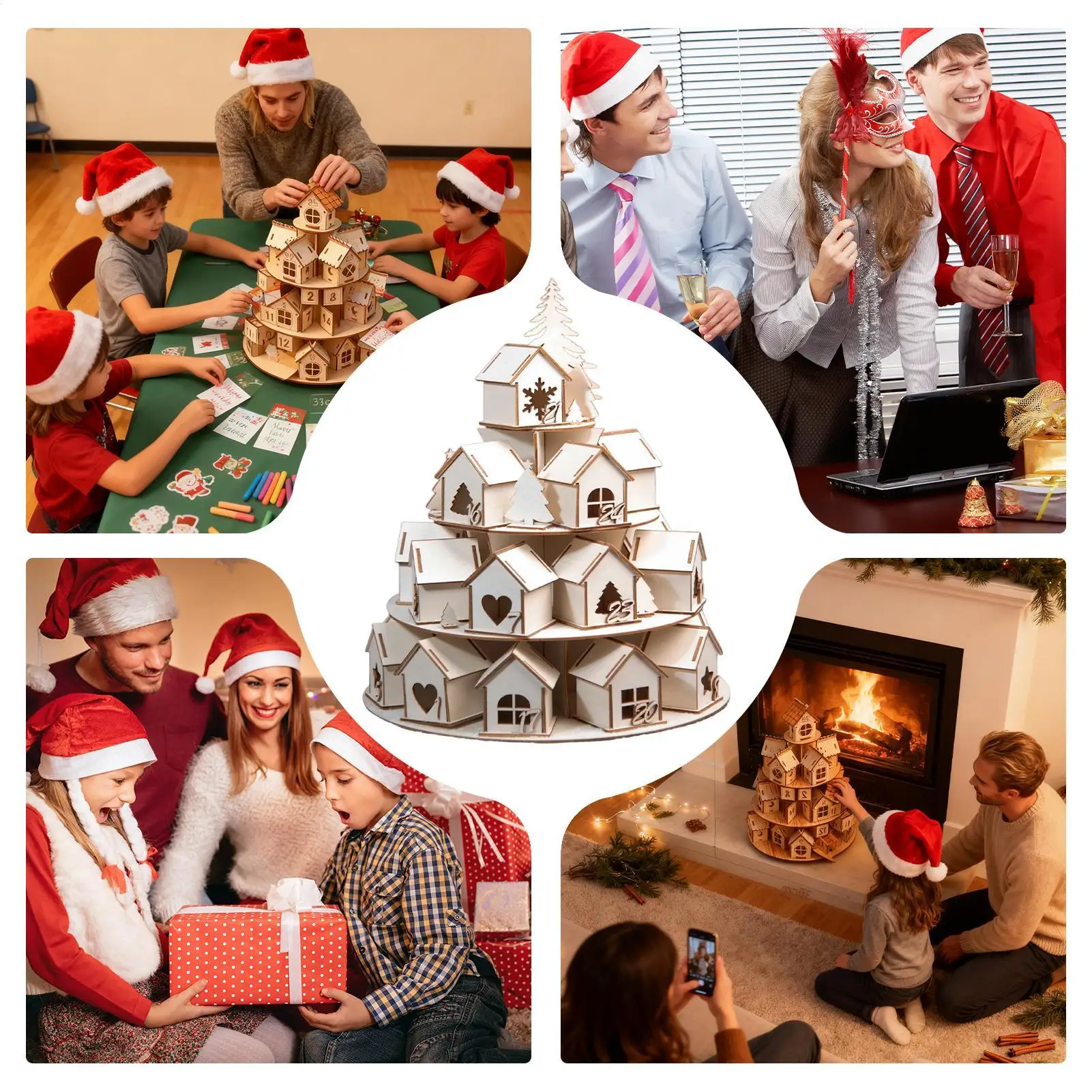 Casa vazia de contagem regressiva de natal, decoração festiva de advento, 24 casas vazios de contagem regressiva de advento para preencher crianças, família, meninas e mulheres