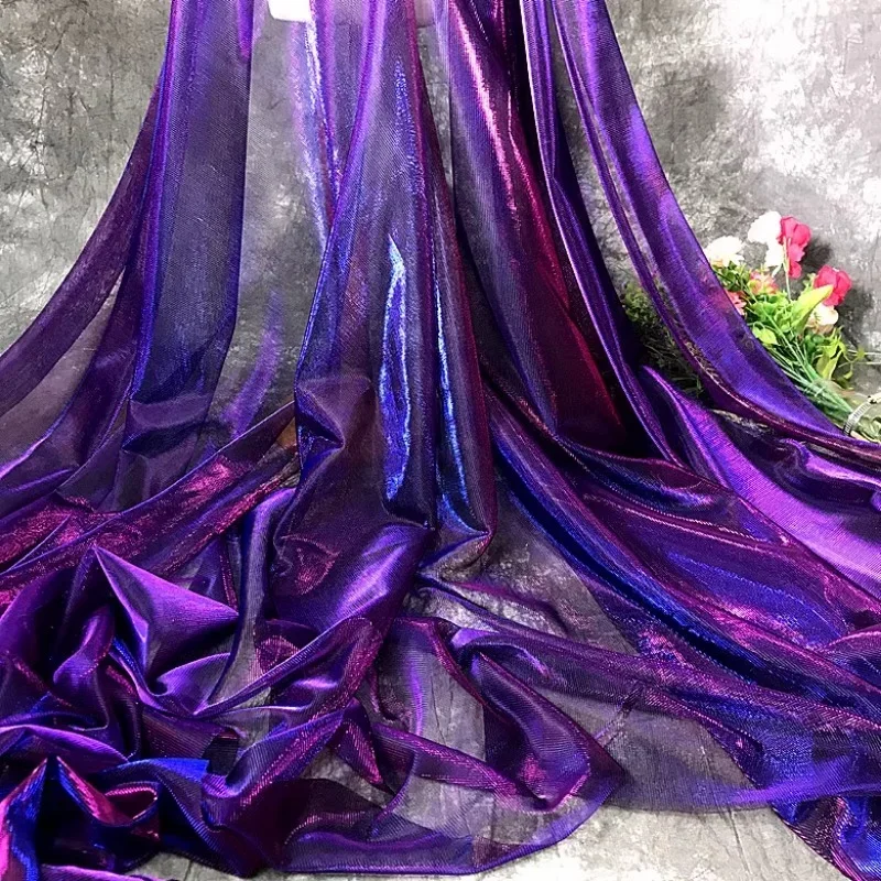 Glass Purple Blue Gradient Mesh Designer Fabric Star River Skirt Clothing DIY Colorful Light Clothing Fabric