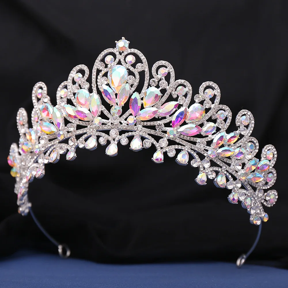 Luxury AB Color Crystal Pearls Royal Queen Wedding Crown Water Drop Bridal Diadem Pageant Headdress Bride Tiara Hair Accessories