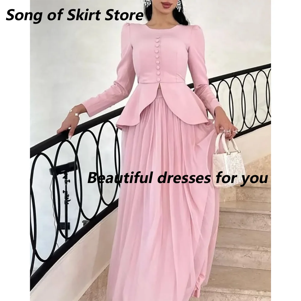 Robe Evennig rose boutons personnalisés Jersey manches longues col rond une ligne robe de bal longueur cheville robes d'occasion formelles