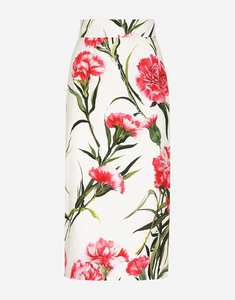 

Summer Fashion Designer Vintage Floral Print Skirts Women's Holiday Party High Waist Slim Fit Midi Skirt Package Buttocks Design