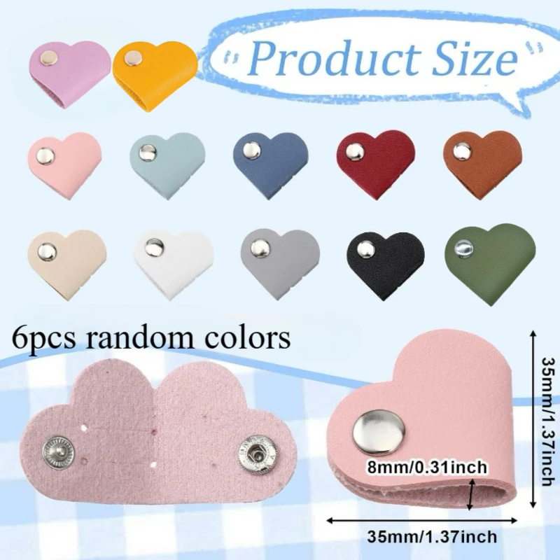 6PCS random colors Heart Cord Organizer, Portable PU Leather Headphone Cable Earbud Data Cord Protector Headphone Cable