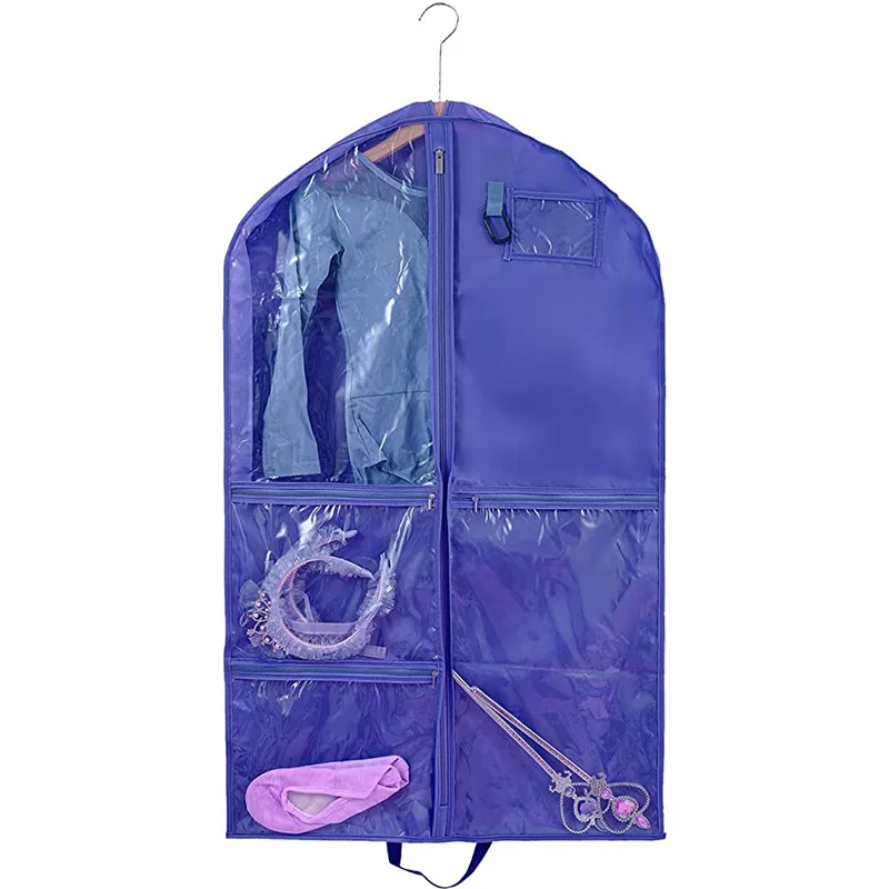 Kids Dance Costume Bags with Zipper Pockets Waterproof Hanging Garment Bag with Gusset for Travel and Closet Storage Black Blue