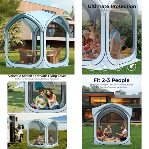 6x6 Foot Quick Setup Outdoor Screen House Tent with Mesh Doors and Carry Bag for Patio, Backyard, Deck, Camping