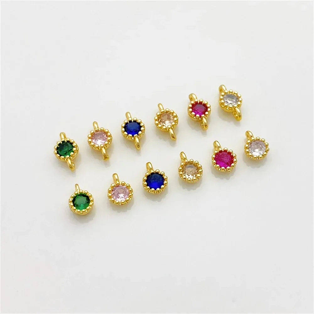 

14K Gold-plated Zircon Round Edge Single Zircon Charm Pendant DIY Jewelry Supplies Beads for Necklace Bracelet Craft Accessories