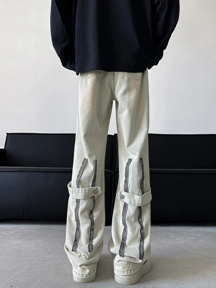 

Мужские джинсы American High Street: осенние, с оригинальным дизайном, в стиле хип-хоп, винтажные, прямые, слегка расклешенные, с эффектом потертости