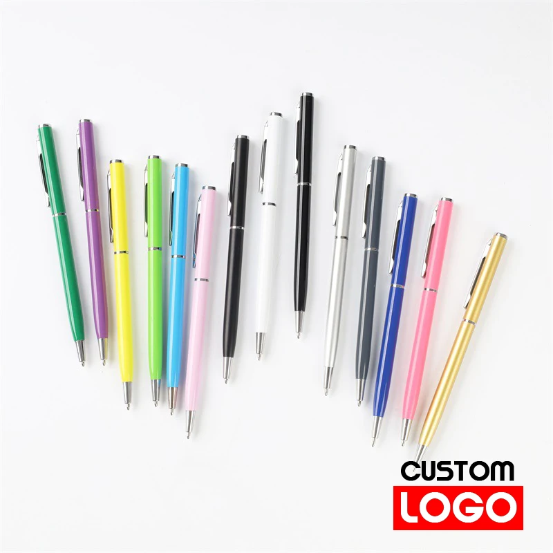 100pcs Metal Ballpoint Pen Custom Logo Ball Pens School & office Supplies Lettering Engraved Name Stationery Business Gift