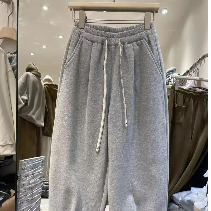 

Мужские спортивные брюки-шаровары с подкладкой и шнурком на талии, осенне-зимние, свободного кроя, повседневные, длинные