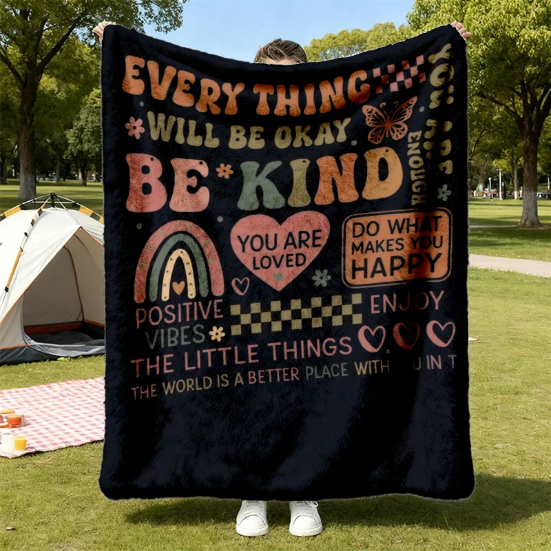 Retro Positive Vibes Flannel Blanket, Mental Health Awareness Flannel Throw