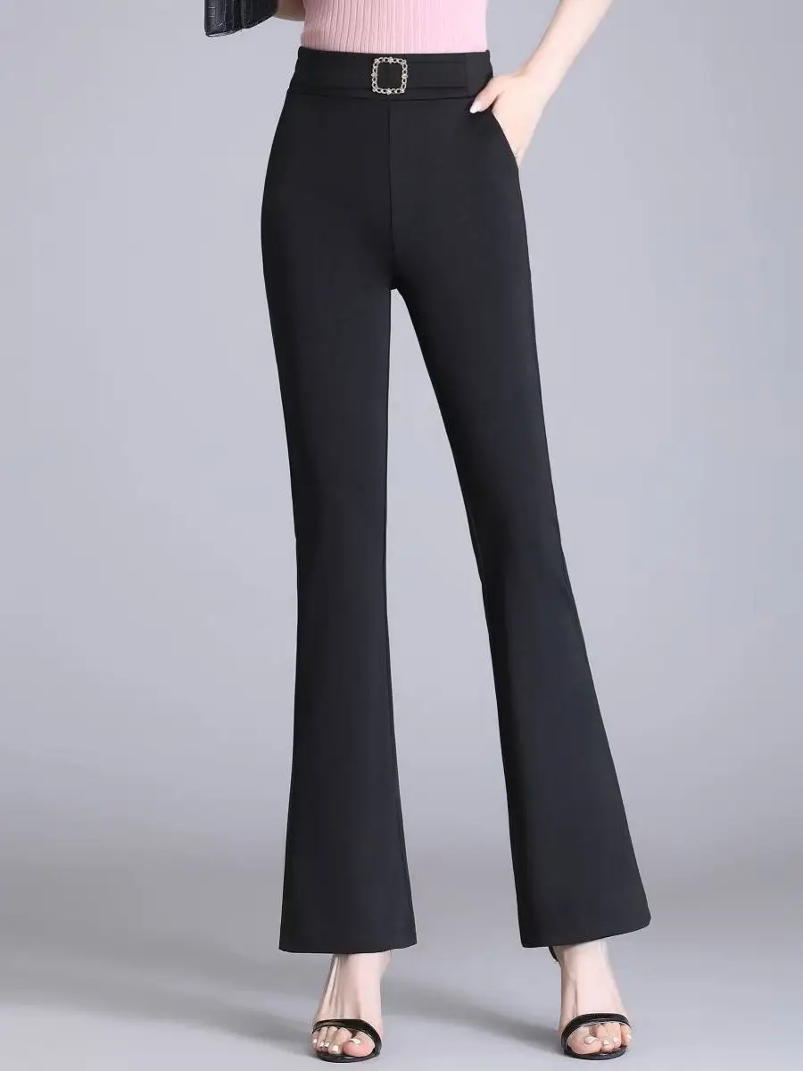 

High Waist Slimming Pants Women's Casual Style High Elasticity Long Leg Lengthening Drapey Suit Pants Polyester Fiber