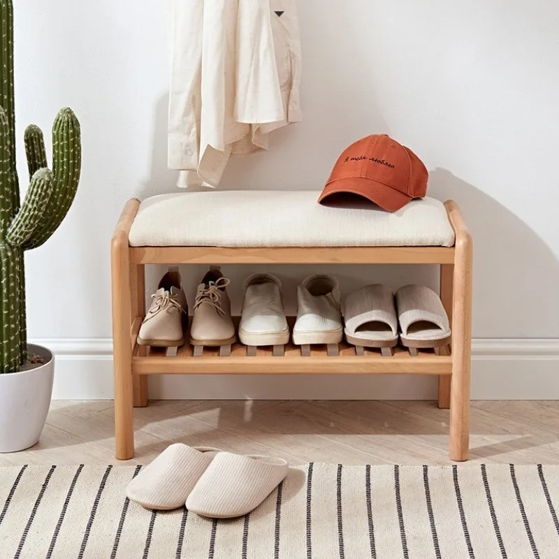 Solid Wood Shoe Changing Stool Rectangular Stools with Storage Space Luxury Portable Benches Modern Nordic Storage Furniture