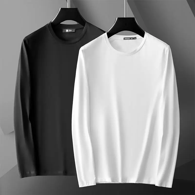 موضة تنفس الرجال مشروط كم طويل تي شيرت بلايز عادية تي شيرت أبيض ربيع الخريف 2025 جديد المتضخم تي شيرت الرجال الملابس