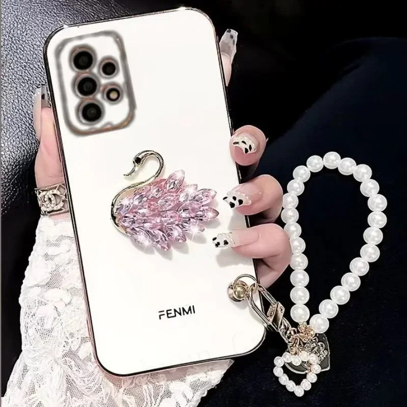 

Phone Case with Rhinestone, Swan, Pearl Bracelet, Heart, For Samsung , S23, S24, S21, S22, Ultra,For iphone15 14 13Pro max