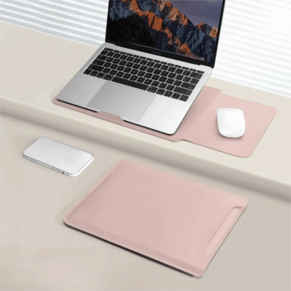 PU Leather 14 Inch Laptop Sleeve Bag Adjustable Waterproof Laptop Sleeve Case Ultra-thin Stain-resistant Laptop Stand Outdoor
