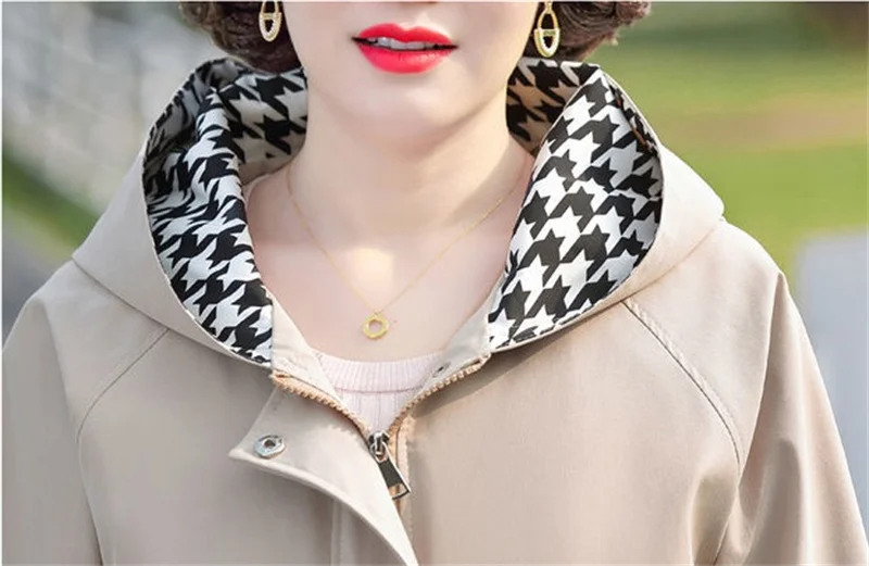 New Middle-aged Elderly Women Jacket Spring Hooded Zipper Overcoat Autumn Coats Outerwear Mother Clothes Female Windbreakers 5XL