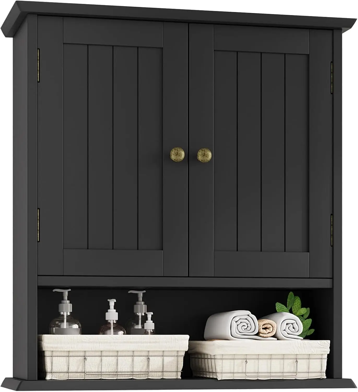 

Wall Mount Bathroom Cabinet with 2 Doors and Open Shelf for Storage, Black 23.6x21.5x7.8 Inches