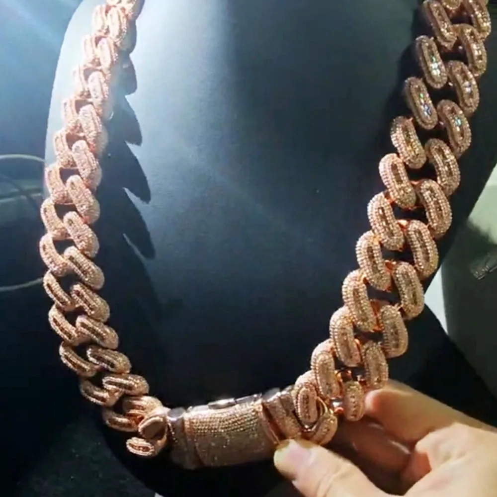 Hip Hop Men's Rose Gold Plated Thick Cuban Necklace 5A Cubic Zirconia Mixed Inlaid Brass 29mm Miami Fashion Party Jewelry