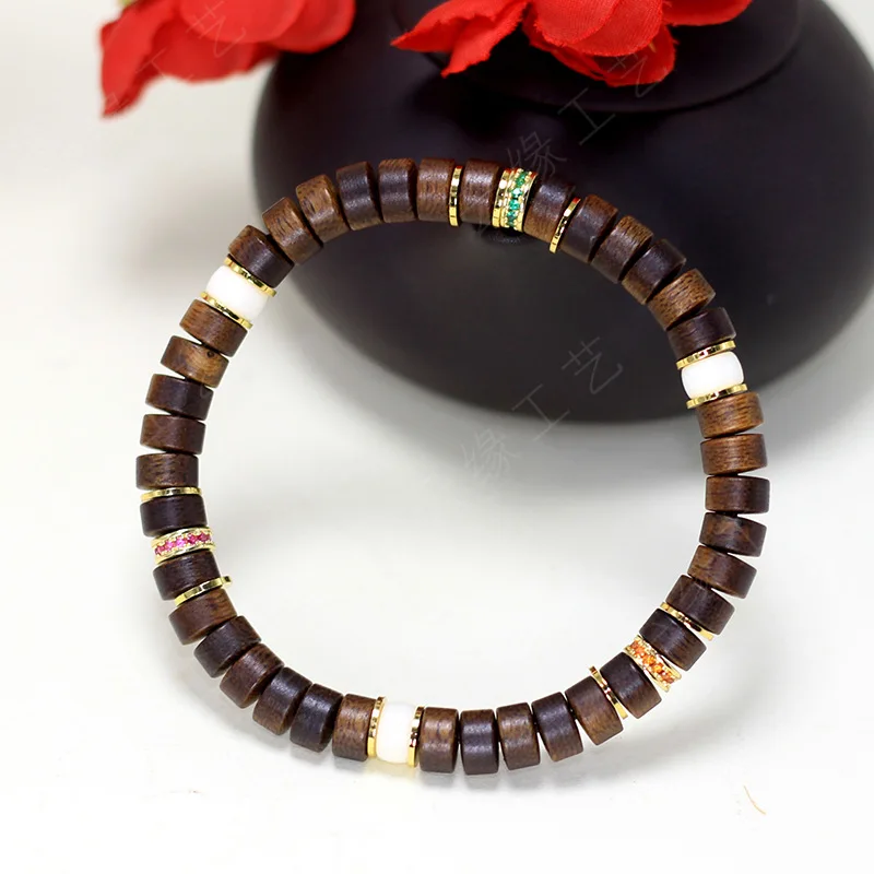 Agarwood wood DIY three-row bracelet, size 7*4, unisex Chinese-style cultural bead string prayer beads